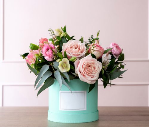 Beautiful bouquet of flowers in a box